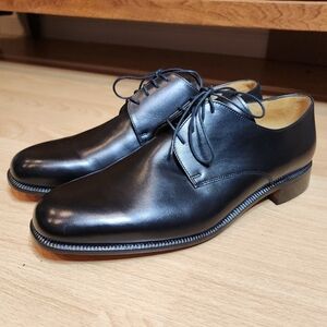 Bally Black Leather Derby Oxford Dress Shoes Mens Size 9.5E NEW Made In France